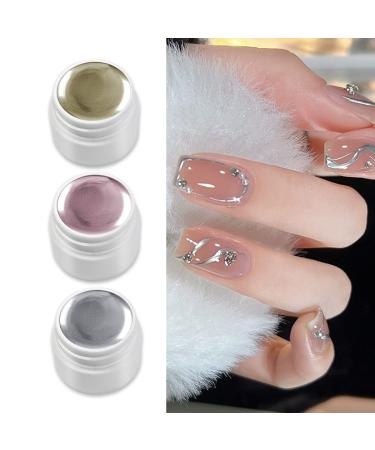 Metallic Painted UV Gel Nail Polish 3 Colors 3D Nail Art Creative Elastic Metallic Painted Glue Soak Off Nail Polish Home DIY Manicure Nail Salon Varnish Golden Silver Rose Golden