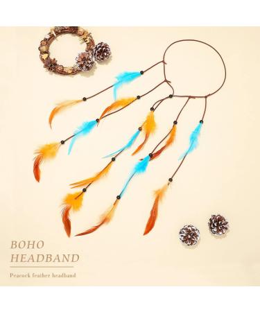 Fashband Indian Feather Headband Boho Tassel Hippie Headdress Vintage Tribal Headpiece Indian Party Headwear Hair Accessories for Women (blue) - Buy Online on GoSupps.com