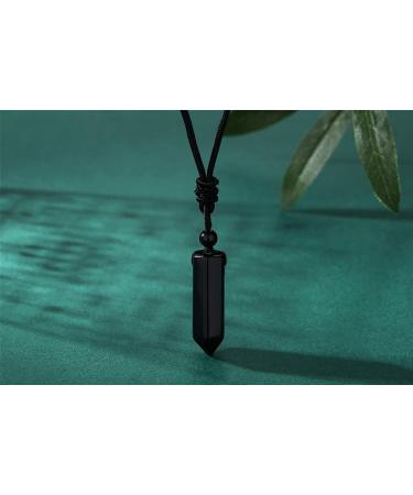 XIANNVXI Clear Quartz Hexagonal Point Necklace for Men | Adjustable Rope | Natural Stone Pendant | Healing Crystal Gemstone Jewelry - Black Obsidian - Buy Online on GoSupps.com