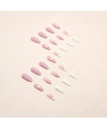 Justotry 24 Pcs Stiletto Heart Peach Pink Short False Nails with Nail Glue - Almond Medium Press On Nails for Women's Nail Art - Buy Online on GoSupps.com