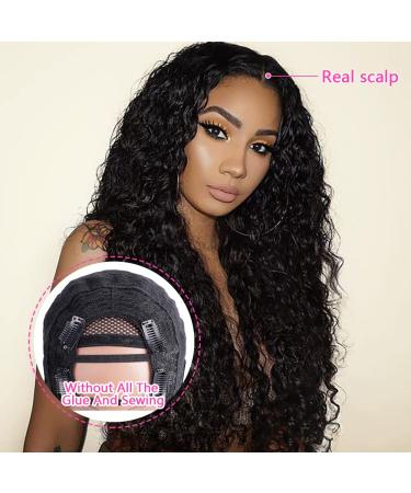 26 Inch Deep Wave U Part Human Hair Wig for Black Women - Brazilian Virgin Hair, 180% Density, Natural Color - Clip in Half Wig, Pre Plucked, Glueless - Buy Online on GoSupps.com