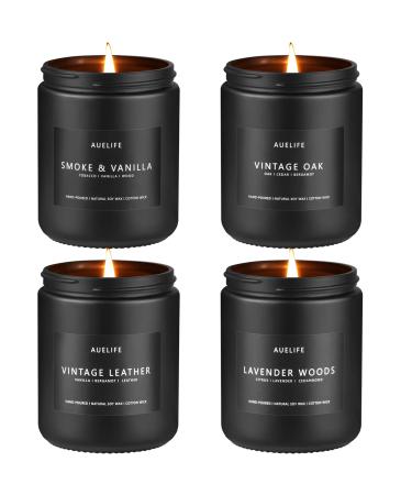 Scented Candles Set | Men Candle Set Scented Candles for Home Gifts for Men - 4 Pack Men Candle Gifts Soy Candles Scents of Lavender/Leather/Oak/Smoke & Vanilla Lavender/Leather/Oak/Smoke & Vanilla Pack of 4