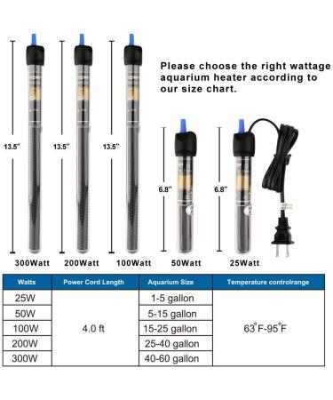 FREESEA Adjustable Aquarium Heater 25-300W with Submersible Thermometer | Reliable Fish Tank Temperature Control - Buy Online on GoSupps.com