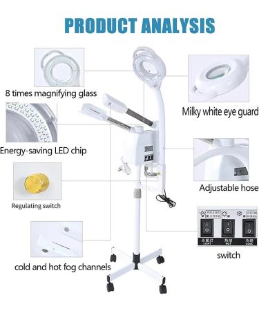 3 in 1 Professional Facial Steamer Rolling Face Steamer with 8X Magnifying Lamp and Automatic Power-Off for Water Shortage Function Hot and Cold Spray Design for Home and Professional Beauty Salon - Buy Online on GoSupps.com