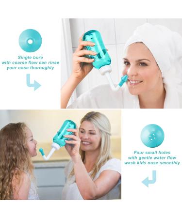 MAOEVER Neti Pot Sinus Rinse Kit - 300ML Wash Bottle with 30 Salt Packets - BPA Free Nose Cleaner for Adults & Kids - Green - Buy Online on GoSupps.com