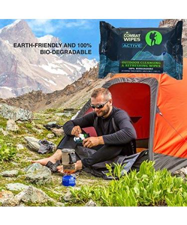 Combat Wipes ACTIVE Outdoor Wet Wipes | Biodegradable Body & Hand Cleansing Cloths | Camping, Gym, Backpacking | Natural Aloe & Vitamin E | 25 Pack (1 Count) - Buy Online on GoSupps.com