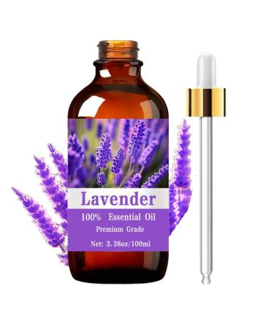 Lavender Essential Oil 100% Pure Premium Grade 3.38 Fl Oz for Aromatherapy Diffusers Hair and Skin Care with Dropper