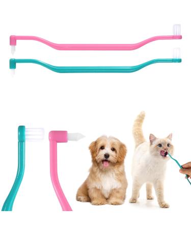 Wheeleroa 2 pieces of cat toothbrushes double -sided cat tooth cleaning brush with a microba head and curved handle deep cleaning for kitten cat careful accessories (green pink)