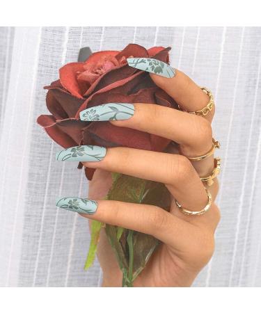 Sethexy Long Coffin False Nails | Green Matte Ballerina Acrylic Nail Tips - 24 Pack for Women & Girls - Buy Online on GoSupps.com