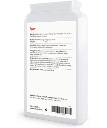 High Strength Lycopene Supplement 15mg - 120 Capsules | 150mg Tomato Powder | Vegan-Friendly | UK Made to GMP Standards - Buy Online on GoSupps.com