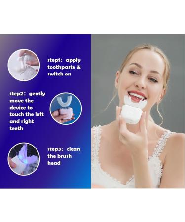Ultrasonic Electric Toothbrush Adult U Shaped Toothbrush 4 Modes Whole Mouth Toothbrush Whitening Wireless Charging IPX7 Waterproof(White) - Buy Online on GoSupps.com