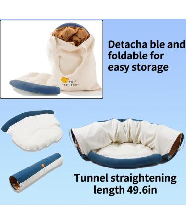 TANZEDMI Cat Tunnel Bed Set with Collapsible Tube and Removable Cushion Mat - Peak Hole Hideout House for Cats, Puppies, and Kittens - Includes 2 Scratching Balls - Orange/Blue - Buy Online on GoSupps.com