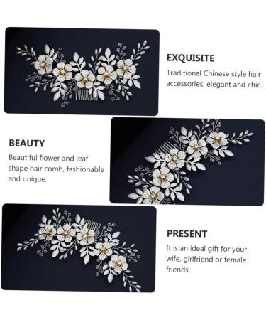 Ipetboom 1pc White Leaf Comb Rhinestone Headpiece Pearl Hair Ties Bridal Hair Comb Beautiful Hair Accessory Bridal Floral Side Comb Prom Hair Clips Hair Pin Grace Bride Alloy Crystal Flower - Buy Online on GoSupps.com