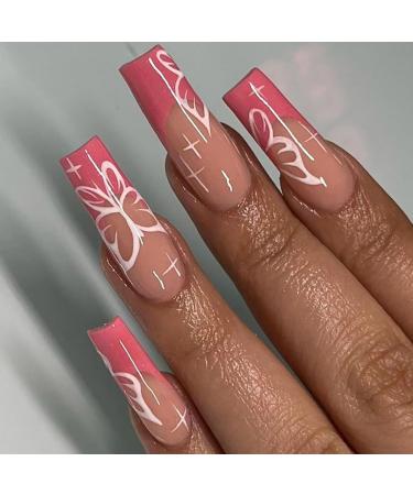 Brishow artificial nails to stick on French butterfly press on nails ballerina acrylic pink artificial nails 24 pieces for women and girls - Buy Online on GoSupps.com