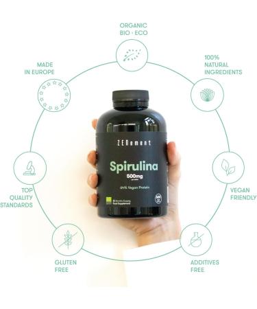 Organic Spirulina 3000mg | 600 Tablets Superfood Detox | 64% Vegan Protein | 100% Natural Ingredients | Zenement - Buy Online on GoSupps.com