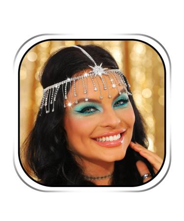 Sixexey Rhinestone Head Chain Silver Sparkly Crystal Head Jewelry Tassel Wedding Party Costume Hair Accessories for Women metal