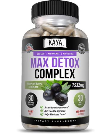 Kaya Naturals Max Detox 60 Capsules - 100% Natural Body Cleanse Supplement with Pure Herbal Ingredients to Remove Toxins & Boost Metabolism - Vegan & Non-GMO - Buy Online on GoSupps.com