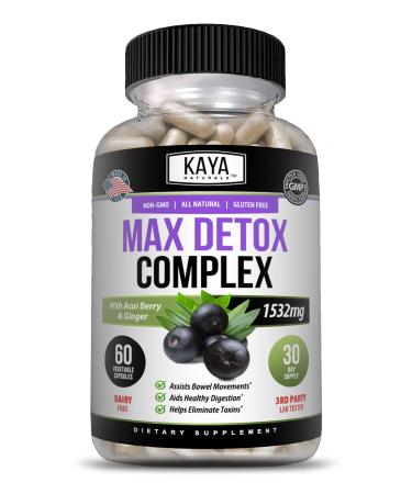 Kaya Naturals - Max Detox - 100% Natural Healthy Safe & New Pure Herbal Ingredients Vitamin Supplement for Body Cleanse for Body Cleanse to Remove Harmful Toxins and Boost Metabolism (60 Capsules) 60 Count (Pack of 1)
