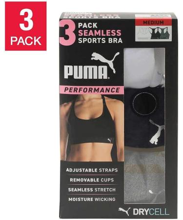 PUMA Women Sports Bra 3-Pack - Large Black/White/Grey - Buy Online on GoSupps.com