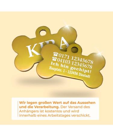 Personalized Bone-Shaped Pendants for Medium to Large Dogs & Cats - Ibera Gifts | Engraved Dog Collar Tags in Gold - Buy Online on GoSupps.com