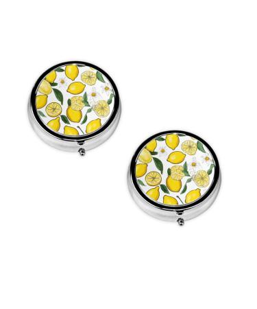 Yellow Lemons Printed Mini Round Pill Box Pill Box 3 Compartment Medicine Pill Case Pill Organizer Travel Pillbox Portable Pill Box for Pocket Home Office Use
