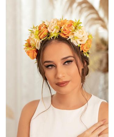 IYOU Flower Crown Headband Orange Rose Hair Bands Rave Floral Day of the Dead Halloween Headpiece Hair Accessories for Women and Girls - Buy Online on GoSupps.com