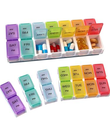 New Weekly Pill Box Organiser Pill Boxes 7 Day 2 Times a Day with 14 Compartments (Detachable/Combined) Travel Pill Box Pill Holder for Vitamins and Medication Rainbow B