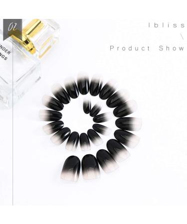 Ibliss Glossy Press on Nails - Long Full Cover False Nails for Women - Black Gradient Acrylic Oval Nails - 24PCS - Buy Online on GoSupps.com