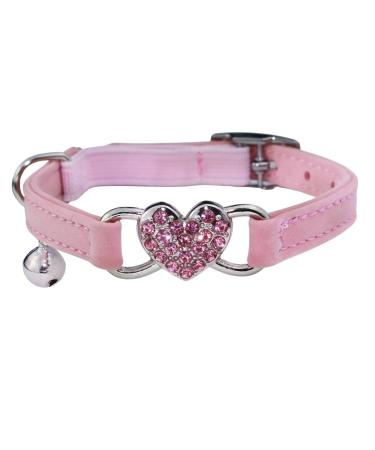 WDPAWS Heart Bling Cat Collar with Safety Belt and Bell Adjustable 8-11 inches for Kitten Cats Pink