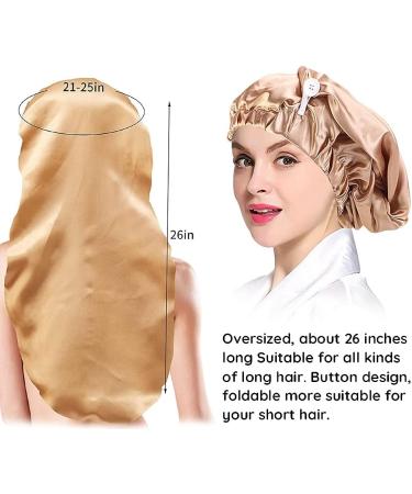 Extra Long Satin Bonnet for Women - 2 Pcs Braid & Curly Hair Bonnets - Soft Silk - Black/Golden - Buy Online on GoSupps.com