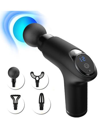 Massage gun percussion muscle massage gun for athletes super soft portable electrical sports deep tissue massage device handheld with 4 massage heads LCD touchscreen (black -12 speeds) black - 12 speeds