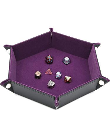 Dice Tray Dice Holder PU Leather Folding Rectangle Tray Purple Velvet for Dungeons and Dragons DND RPG MTG and Other Dice Games (Purple-6)