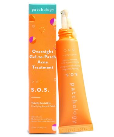 Patchology S.O.S. Overnight Acne Solution Gel-to-Patch Clarifying Liquid Patch 2.9% Sulfur 3% Niacinamide Dries Clear Fast Results Makeup Safe Pregnancy Safe Face & Body Use