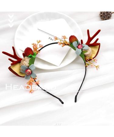 Unicra Christmas Flower Antlers Headband for Women & Girls - Elk Deer Animal Horns Hairpiece for Halloween - Buy Online on GoSupps.com