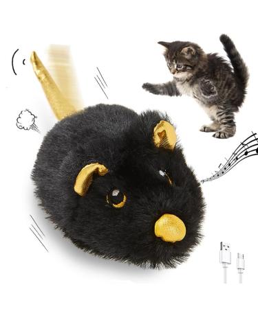 Pawsayes Interactive Cat Toys for Indoor Cats Rechargeable Automatic Moving Mouse Cat Toy with Squeaky Sound Smart Electric Mice Kitten Toys with Dynamic Magic Tail(Black)