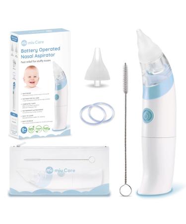 miu Care Baby Nasal Aspirator Electric  Electric Nose Suction for Baby with 2 Silicone Tips  Battery Operated Nose Sucker with Cleaning Brush and Carrying Pouch