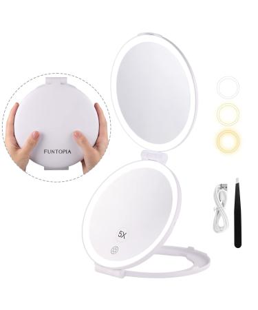 Travel Mirror with Light  6.3 Magnifying Mirror 5X/1X  Funtopia Rechargeable Makeup Vanity Mirror with Magnification  Portable LED Compact Mirror  Double Sided Folding Cosmetic Mirror  3 Colors Light - Buy Online on GoSupps.com