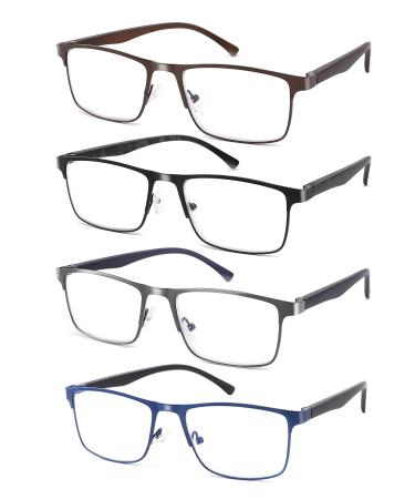 4-Pack Blue Light Blocking Reading Glasses for Men Stylish Metal Frame Readers with Comfort Spring Hinges Anti Glare UV Filter Eyeglasses , +2.0 STRENGTH 4 Pack Mix Colors 2.0
