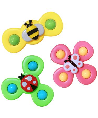 AIUOKYA 3Pcs Suction Cup Spinner Toys Simple Dimple Suction Toy with Silicone Bubbles Kids for Bath and Window Suction Cup Spinner Baby Toys for 1+ Years Old Animal