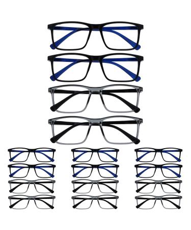 Opulize Ink 16 Pack Reading Glasses Large Black Grey Mens Womens Spring Hinges RRRR4-1177 +2.50 +2.50 Magnification (Pack of 16) Black Front Blue Arms / Grey Front Black Arms