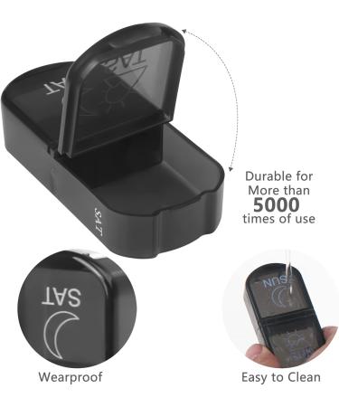 Weekly PU Leather Pill Organizer Case - AM PM Daily 2 Times a Day Vitamin Fish Oil Supplement & Medicine Holder (Black) - International Shipping Available - Buy Online on GoSupps.com