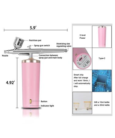 AceFox Cordless Airbrush Kit with Compressor - Portable Rechargeable Handheld Nail Airbrush Machine for Makeup, Cake Decor, Model Coloring, Nail Art, Tattoo Barber - Pink - Buy Online on GoSupps.com