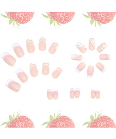 French Style False Nails Medium Length Pink and White Stick on Nails 24pcs Square Press On Nails with Glue Elegant Ballet Heart Design Sweet Fake Nails for Women Girls (Sweet French) - Buy Online on GoSupps.com
