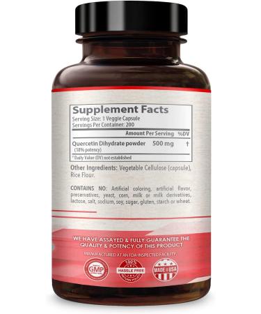 Pure Quercetin 500mg Supplement - 200 Capsules for Cardiovascular Health - Buy Online on GoSupps.com