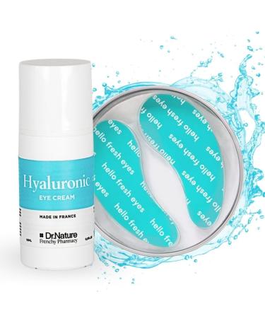 Hyaluronic Eye Patches Anti Dark Circle and Puffy Eyes Dr. Nature - Hyaluronic Acid & Caffeine Eye Cream + Reusable Under Eye Mask - 2 Eye Patches 100% medical-grade silicone