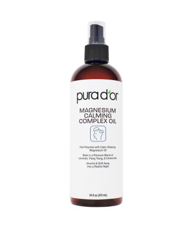 PURA D'OR 16 Oz Magnesium Oil Water Based Spray - Calming Topical Blend with Lavender Ylang Ylang Chamomile - Fast-Absorbing Skin-Friendly Formula for a Soothing Sensation
