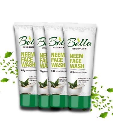 Bella Neem Purifying Face Wash - Value Pack of 4 - Daily Herbal Cleanser for Oily & Acne Prone Skin - With Aloe Vera & Cucumber - Soap-Free & Non-Drying - 4 x 2.12 oz (Total 8.48 oz)