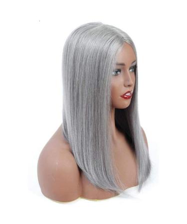 Real Hair Lace Front Wig - 18 Gray Heat-Resistant Synthetic Wig for Women | 150% Density Medium Length Long Smooth Hair - Buy Online on GoSupps.com