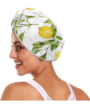 Watercolor Yellow Lemons Hair Towel 2 Pack - Super Absorbent Quick Dry Hair Turbans for Women & Girls - Buy Online on GoSupps.com