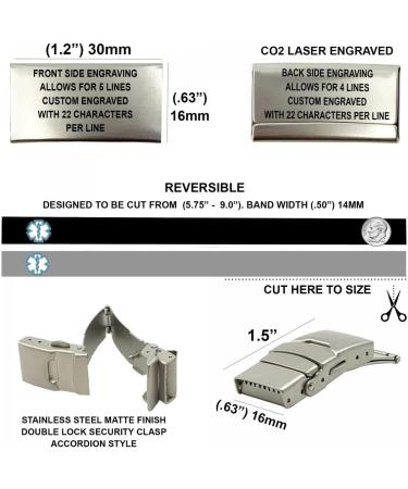 Personalized Waterproof Medical Bracelet - Black/Gray Reversible Sport ID Bracelet with Medication Cards & Complimentary PHR Access - Buy Online on GoSupps.com